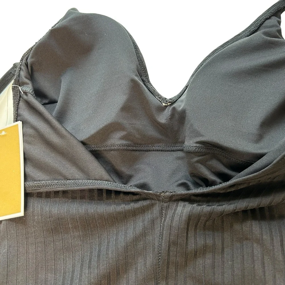 Michael Michael Kors One Piece Swimsuit Black Ribbed Size 10 Waist Sash Logo NWT